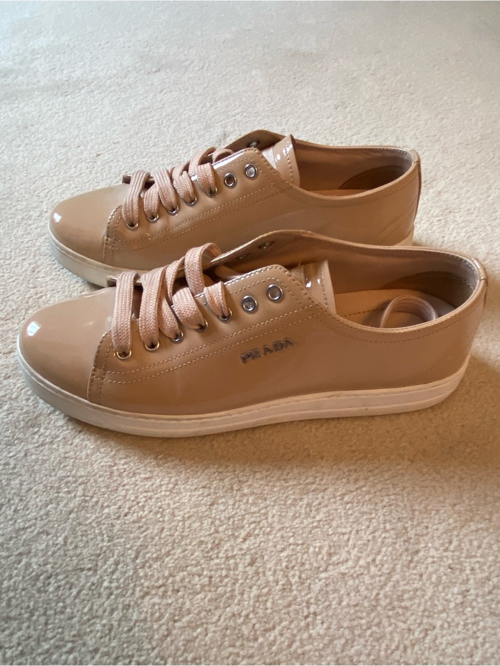 Prada Patent Leather Low-Top Sneakers in Nude Pink